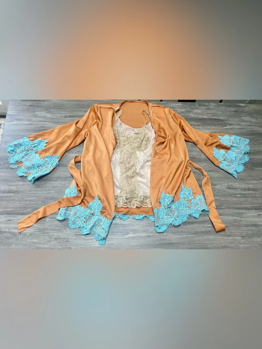 Stunning Vintage Robe with Lace Trim - and Women's Intimate Negligée